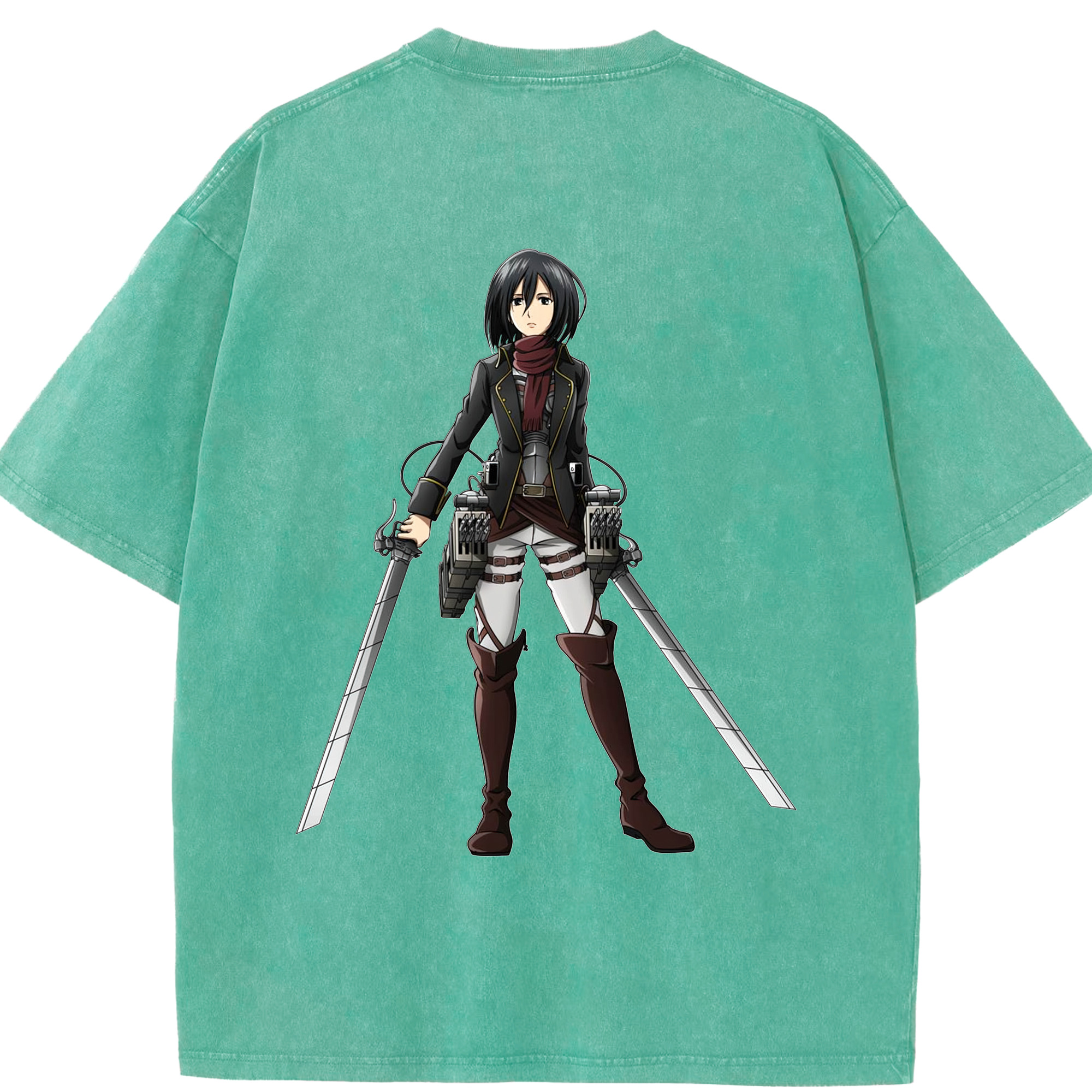 （画像用） 進撃の巨人 ミカサ·アッカーマン Attack on Titan Mikasa Ackerman 綿100% ヴィンテージ風 半袖Tシャツ（背面プリント）